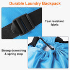 Femuar Laundry Bag Backpack Durable Laundry Bag with Shoulder Straps and Mesh Pockets Portable Laundry Dirty Clothes Hamper Bag for College Dorm (Blue)