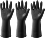 ThxToms 3 Pairs Dishwashing Gloves, Reusable Latex Cleaning Gloves for Housework Kitchen Bathroom, Durable Flexible & Anti-slip, Smooth Lining, Easy On & Off, Small, Black