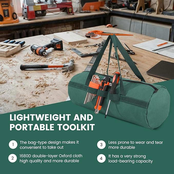 Tool Bag (2-Pack), Round Bucket tool bag organizer,Garden tool bag, Outer knitted lanyard, Heavy-Duty 1680D Oxford Fabric, for camping storage,Hiking,BBQ Tool Storage(by WMEEII)