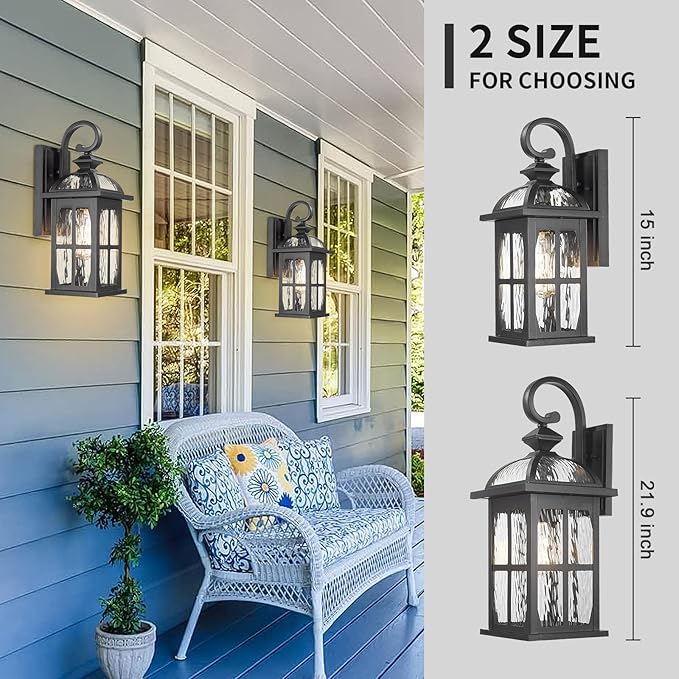 Darkaway Outdoor Wall Light Exterior Light Fixture with Water Ripple Glass, Aluminum Outside Lights Sconces Exterior Lighting for House Porch Patio Doorway Garage