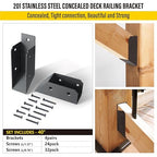 201 Stainless Steel 2" x 4" (1 ½" x 3 ½" Actual) Deck Railing 40° Stair Connectors, for Deck Railing Stair Handrail Connection Installation Deck Railing Bracket (4 Pair-Black)