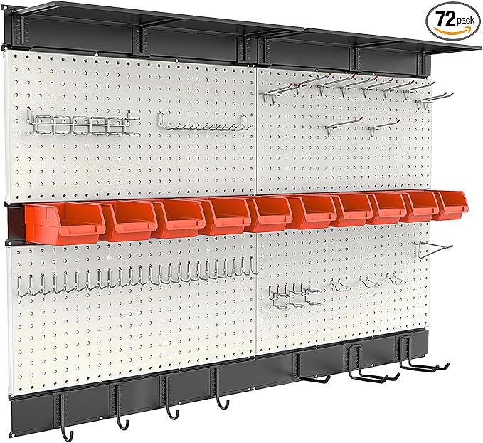 Ultrawall Pegboard Wall Organizer, 48X 36 inch Garage Storage Pegboard with Hooks Storage Bins Tool Board Panel Tool Organizer, 72pcs