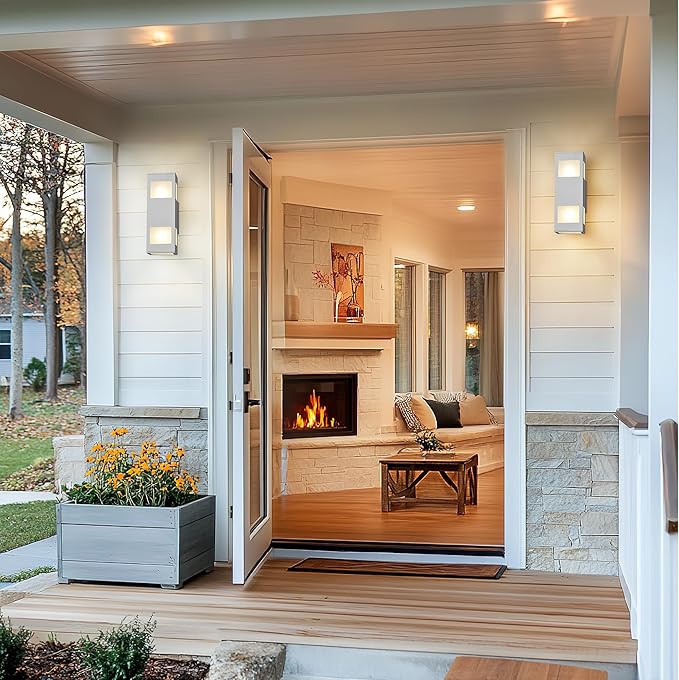 harriet Porch Lights Outdoor Modern - IP64 Waterproof Aluminum and Tempered Glass Cover, 13" Rectangular Up/Down Wall Sconce for Porch, Garage & Patio, Exterior Lighting, White