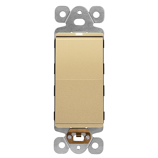 LIDER Minimalist Design Matte Finish Lighted Decorator Switch, Frameless Paddle Light Switch with Locator Light, Grounding Screw, 3-Way or Single Pole, 15A 120V, UL Listed, LS15-3W-GD, Gold