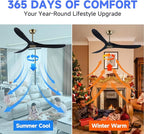 60" Gold and Black Ceiling Fan with Remote Control, Rustic Ceiling Fan without Lights for Indoor/Outdoor - Modern Design, Powerful Airflow, Silent Operation