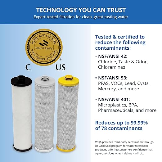 Aquasana Replacement Filter Cartridges | Fit Claryum 3-Stage Max Flow Under Sink Water Filter | WQA Certified to Reduce Up to 99.99% of PFAS, Microplastics, Lead & Chlorine | AQ-5300+R | AQ-C3M-R