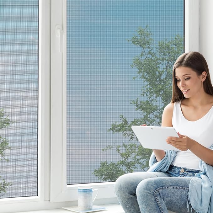 Windows Screen Replacement and Screen Door Repair Kit, 6Pcs Window Screen Fiberglass Mesh Kit - Window Screen & Screen Door Mesh & Screen Porch Repair Kit (Black, 59" x 106")