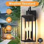 24" Extra Large Outdoor Wall Light 2 Packs, Black Exterior Lighting Fixtures Outdoor Porch Lantern Wall Mounted, Waterproof Modern Outside Wall Sconce, E12 3-Light Coach Lamp for House Patio Garage