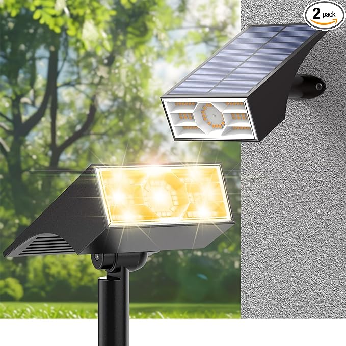 Solar Spot Lights Outdoor,2 Pack/56 LED Outdoor Lights for Yard Waterproof IP68, 4 Lighting Modes Solar Landscape Spotlights, Auto On/Off Solar Powered Flood Lights Garden Pathway,Warm White