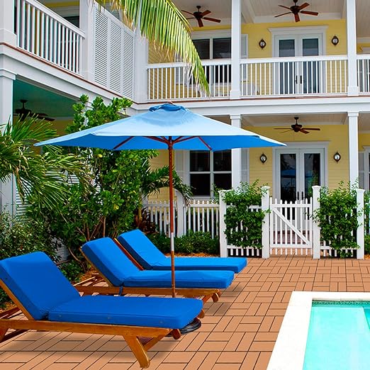 Goovilla Plastic Interlocking Deck Tiles, 27 Pack Outdoor Patio Flooring, 12"x12" Interlocking Decking Tile Outdoor All Weather Use, Waterproof Patio Pavers for Pool Balcony Backyard Porch, Khaki