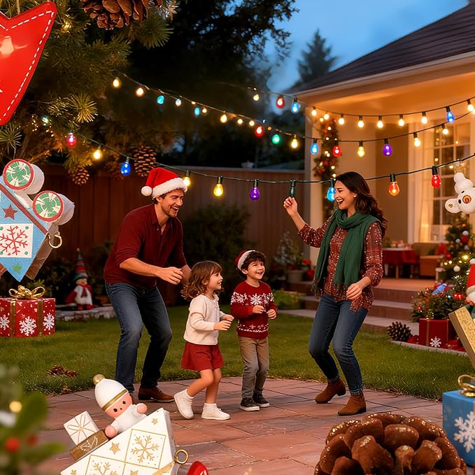 25Pack G40 Christmas LED String Lights Bulbs, E12 Screw Base Shatterproof Colored Bulbs for Outdoor Holiday Decor 120V 0.6W Dimmable Equal to 7W, Patio & Christmas Tree Lighting (Multicolor)