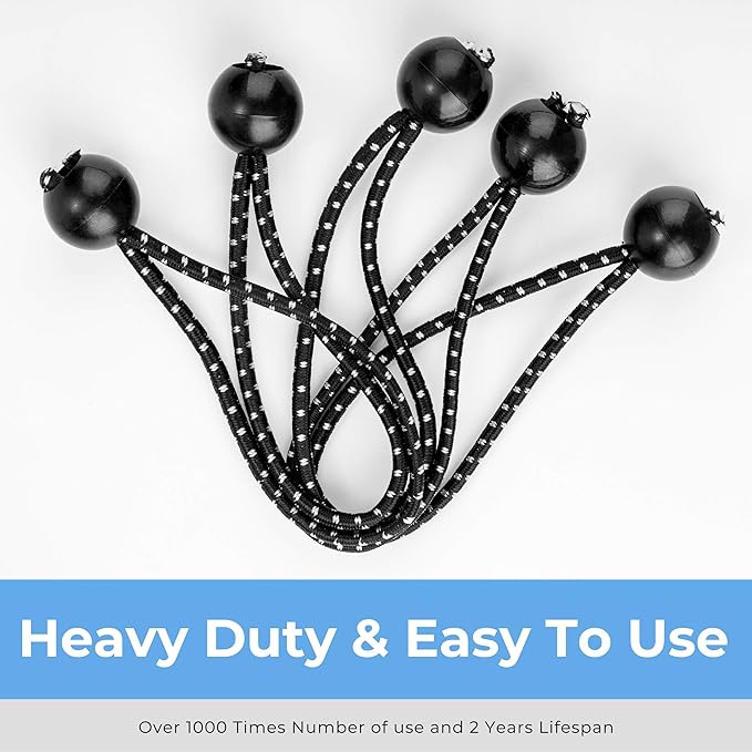 Cartman 60 Pack 6 Inch Ball Bungee Cords Canopy Ties with Elastic String for Canopy, Tarp, Straps, Tent, Black