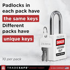 TRADESAFE Lockout Tagout Locks Set - 10 White Loto Locks, Keyed Alike Lockout Locks, 2 Keys Per Lock, OSHA Compliant Lock Out Tag Out Padlocks