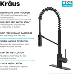 KRAUS Oletto Commercial Style Single Handle Pull Down Kitchen Faucet with QuickDock Top Mount Installation Assembly in Matte Black, KPF-2631MB