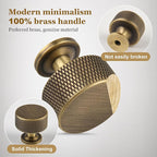 Antique Brass Kitchen Cabinet Knobs 5 Pack, 1.1Inch Knurled Brass Dresser Drawer Pulls, Modern Furniture Hardware Handles for Cupboard Wardrobe Vanity Closet Door