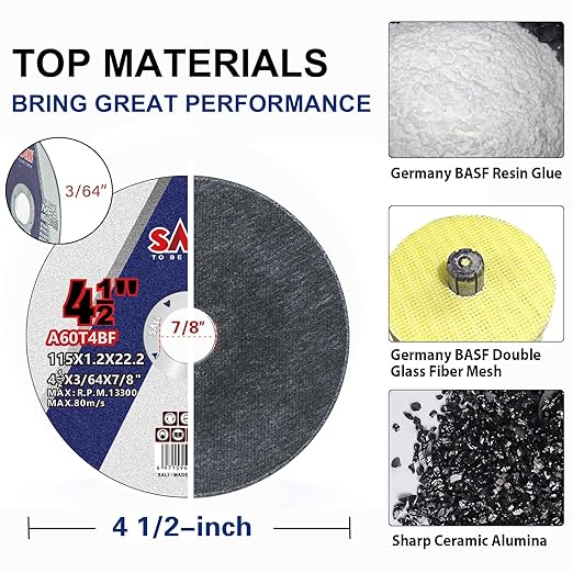 SALI 100 Pack Cut Off Wheel 4 1/2 Inch Cutting Wheels 4-1/2" x 3/64" x 7/8" for Metal & Stainless Steel, Angle Grinder Cutting Wheel,Cutting Discs with Aggressive Cutting