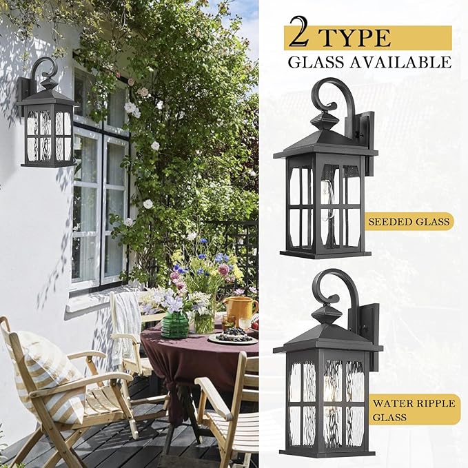 Darkaway Large Outdoor Light Fixtures Wall Mount, 21inch Outside Wall Lights Exterior Lighting Fixture with Water Ripple Glass Outdoor Sconce for House Porch Hallway Garage, 2Pack