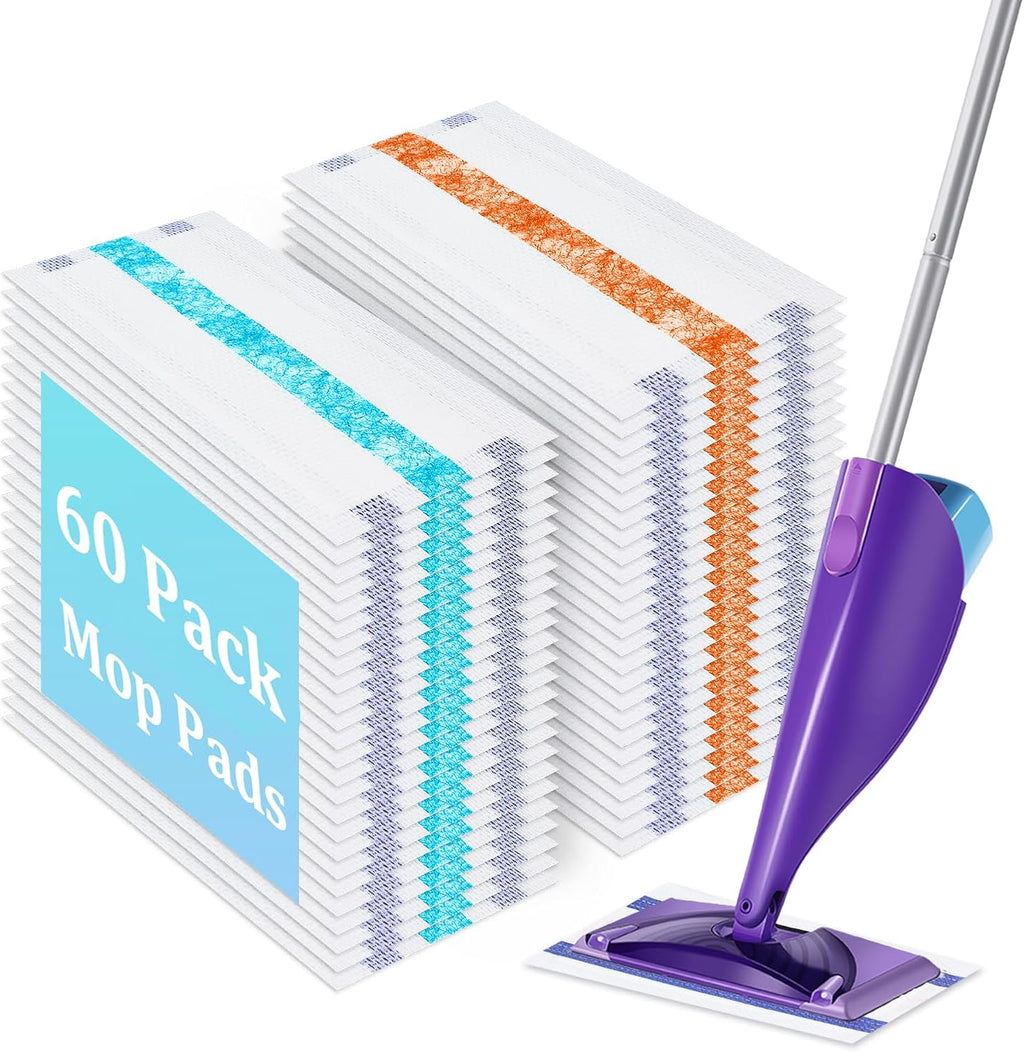 60 Pack Disposable Mop Pad Refills Compatible with Swiffer Wet Jet, Thick Wet Replacement Pads for Swiffer 10-12in Spray Mops,Deep Cleaning and Absorbent