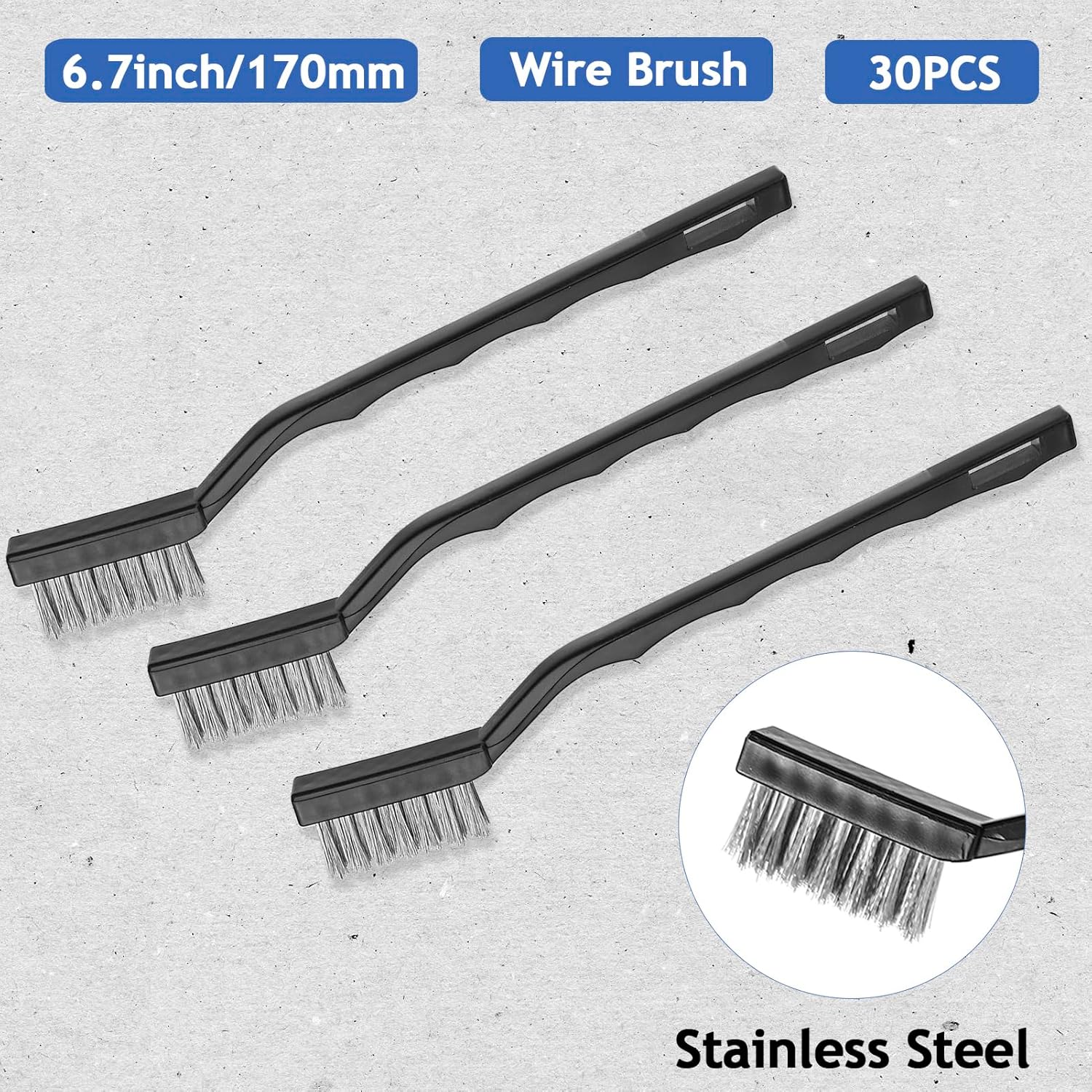Jeffbaubl 30 Pieces Mini Wire Brush,6.7 Inch Stainless Steel Scratch Brushes,Wire Bristles Brush,Curved Handle Masonry Brushes Wire Bristle for Cleaning Welding Slag and Rust
