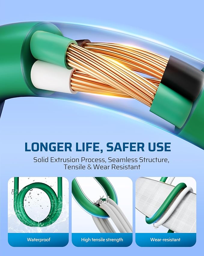 DEWENWILS 25Ft Outdoor Extension Cord, Evenly Spaced 3 Outlets Plugs with Safety Cover, 16/3 SJTW Weatherproof Wire for Outdoor Halloween Decorations, String Lights, UL Listed