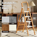 Taranta 5 Step Ladder, Portable Folding Ladder with Wide Pedal, Lightweight Aluminum Step Stool with Convenient Handgrip, 330 lbs Capacity Stepladder for Home, Office - White Woodgrain