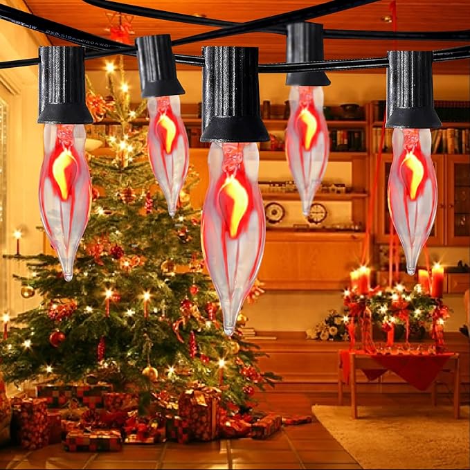 Christmas Flicker Flame Light Bulbs, 12 Pack Crystal Clear Flickering Light Bulbs, 1 Watt C7/E12 Candelabra Replacement Bulb for Electric Candle Chandelier String Lights Halloween Christmas Decoration