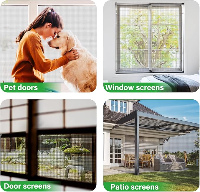 Window Screen Replacement Kit 57.8 Inch X 66 Feet Durable High Hardness Nanofibers Roll Screen Mesh Window Screen Repair Kit Black for Any Door and Window