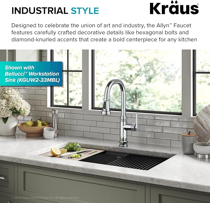 KRAUS Allyn Industrial Pull-Down Single Handle Kitchen Faucet in Chrome, KPF-4102CH