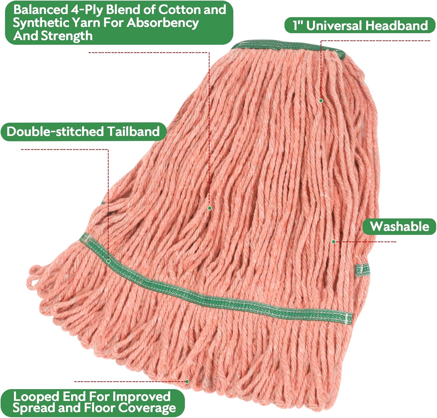 Matthew Cleaning Heavy Duty Mop Head Commercial Replacement for General and Floor Cleaning, Wet Industrial Blue Cotton Looped End String Head Refill (Case of 24) Orange