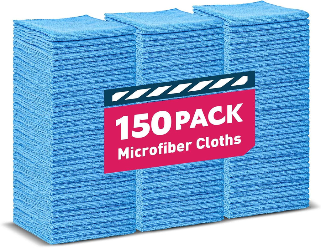 Microfiber Towels Bulk-150 Pack, Cleaning Cloths, Microfiber Towels for Cars, Cleaning Rags Blue (12x12 inches)