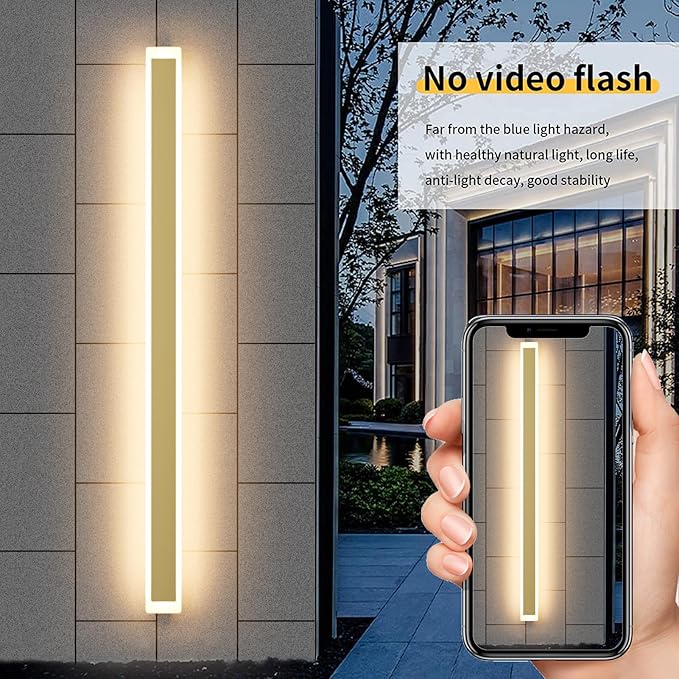Aipsun Porch Wall Lights 59inch Long Strip Modern Outdoor Wall Light Fixture, Gold Wall Mount Lighting Sconce Exterior Lights Wall Sconce 3000K for House Living Room Corridor(1 Pack)