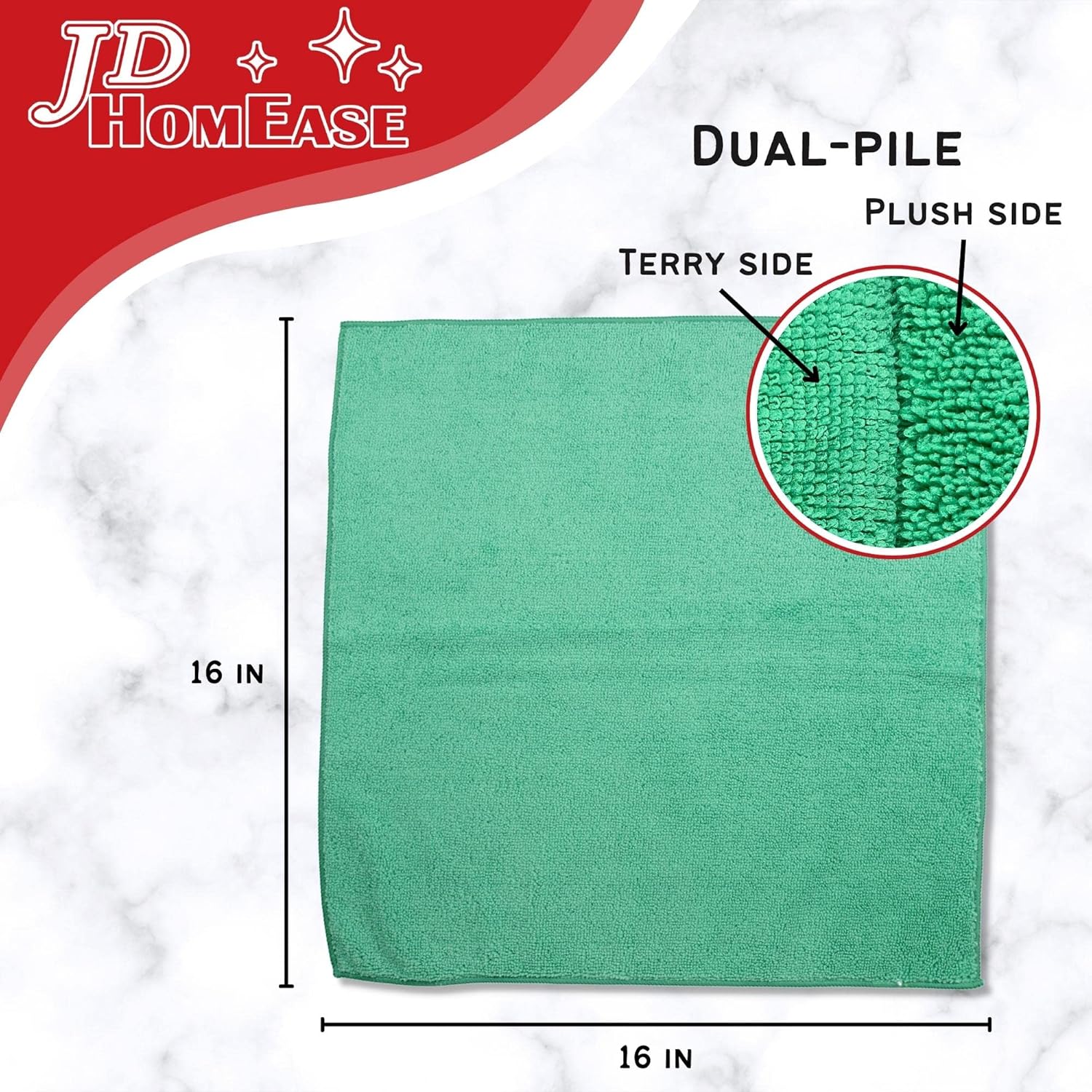 Microfiber Cleaning Cloths,24 Pack, 16"x16", All-Purpose, Softer, Highly Absorbent, Lint-Free, Reusable, Washable Pro Towels, Green, for House, Kitchen, Bathroom, Car, Office