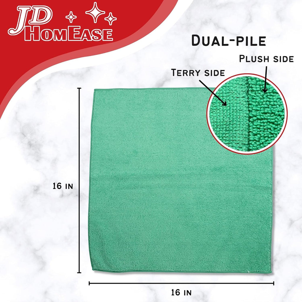 Microfiber Cleaning Cloths, 240 Pack, 16"x16", All-Purpose, Softer, Highly Absorbent, Lint-Free, Reusable, Washable Pro Towels, Green, for House, Kitchen, Bathroom, Car, Office