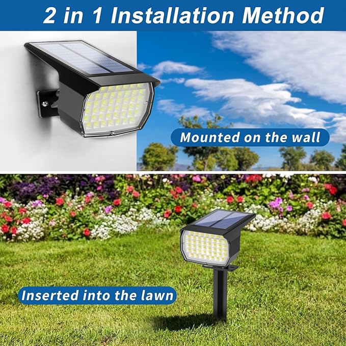 Solar Spot Lights Outdoor Waterproof IP65, 12 Pack Landscape Spotlights with 46 LEDs, 3 Modes Auto On/Off Solar Powered Flood Lights for Outside Pathway, Yard, Garden, Walkway (Cool White)
