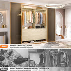 Aheaplus Closet System Closet Organizer, Wood Closet Organizer System, Walk-in Closet or Small Closets Wardrobe, Clothes Rack with Hanging Rods, 8FT Closets, Set of 4, -D1, White Oak