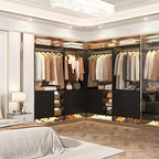 Aheaplus Closet System with 6 Drawers, 4.5ft Wood Closet Organizer System, Walk-in Closet or Small Closets Wardrobe, Clothes Rack with Hanging Rods, Set of 2 Black