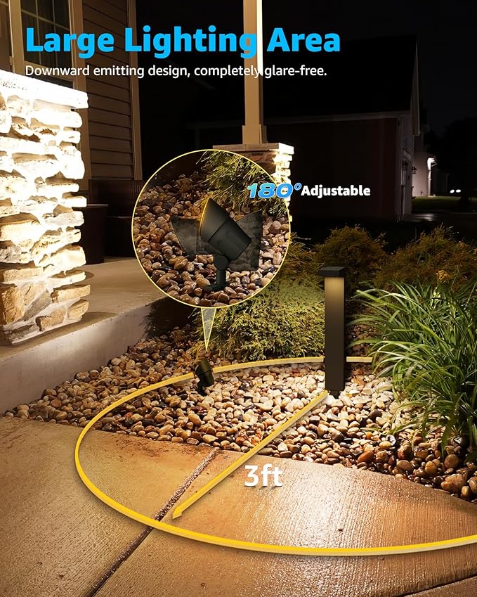 SUNVIE LED Low Voltage Landscape Lighting Kit 12V-24V Aluminum Low Voltage Landscape Lights Wired, 3000K Outdoor Pathway Lights Spotlights with Connectors Waterproof for Patio Yard Garden, 8 Pack