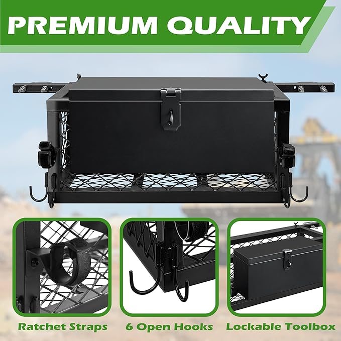 Montex Heavy Duty Tractor Tool Box, 24"x 10.5"x 10.5" Tractor Basket Attachment Suitable for Most Tractors, Multi Function Tractor Accessories