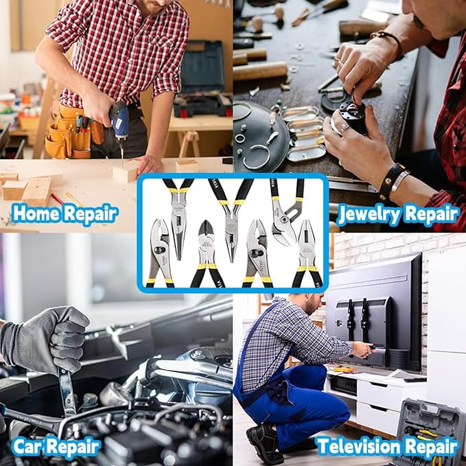 Vivicreate 7-Piece Pliers Set Heavy Duty Multipurpose Tools for Home Repair DIY Auto Electrical Work Includes Long Nose Slip Joint Linesman and Diagonal Pliers Alicates de Corte Herramientas