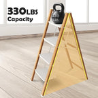 Taranta 4 Step Ladder,Aluminum Lightweight Folding 4 Step Stool with Anti-Slip Wide Pedal,330lbs Capacity Step Ladder for Household,Kitchen,Office - White Woodgrain