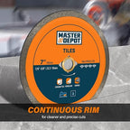 7" Continuous Rim Diamond Blade, Cutting Blade for Ceramic and Granite Tiles, Wet Cutting Blade with 7/8" Arbor Hole (3 Pack)