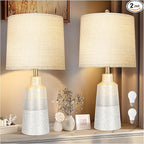24.5" Ceramic Table Lamps Set of 2 for NightStand,Lamps for Living Room with 3-Way Dimmable Bulb,Rotary Switch,Modern Table Lamp with Linen Shade,Bedside Lamps of Set 2 for Bedrooms(Bulb Included)