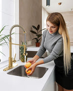 Kitchen Faucets with Pull Down Sprayer: Brushed Gold 3-Function Kitchen Sink Faucet for 1 or 3 Hole - Stainless Steel Single Handle Spring Kitchen Faucets with Deck Plate for Farmhouse RV Laundry