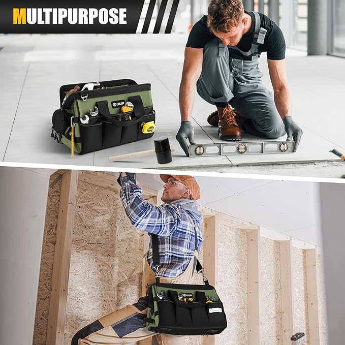 Heavy Duty Tool Bag 15-Inch, 16-Pocket Portable Empty Tool Box Organizer Storage, Toolbox Organization, Soft Handle Large Zipper Carrying Toolbag, Dad Men Mechanic Birthday Stocking Stuffer Gifts