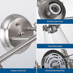 DEWENWILS Bathroom Light Fixtures, 5-Piece All-in-One Bathroom Light Set, 3 Light Brushed Nickel Bathroom Vanity Light with Glass Shades, Towel Bar, Towel Ring, Robe Hook, Toilet Paper Holder