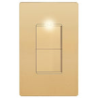 LIDER Minimalist Design Matte Finish Lighted Double Switch with Screwless Wall Plate, Combination Frameless Decorator Switch with Locator Light, Ground Terminal, Single Pole, 15A 120V, UL Listed,Gold