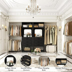 Unikito Closet System with 6 Drawers, 6-14Ft Closet Organizer with Mirror, Walk-in Closet Organizer Wardrobe Clothes Rack with 3 Hanging Rods, Sturdy Wood Clothing Garment Rack with Tower, Black