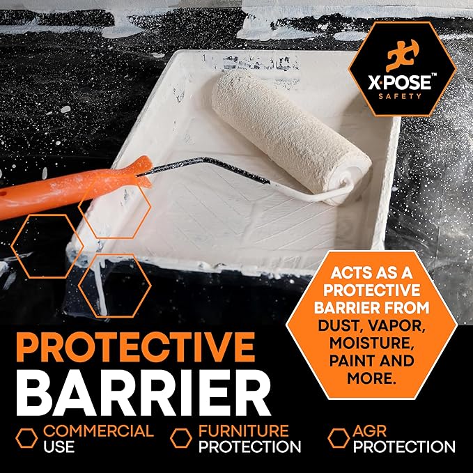 Xpose Safety Black Plastic Sheeting (Bulk Full Pallet 50 Packs) – 10' x 100' Rolls – Heavy Duty 5.2 Mil Poly Sheet – Waterproof, Dustproof, Vapor Barrier – for Construction, Painting, Industrial Use