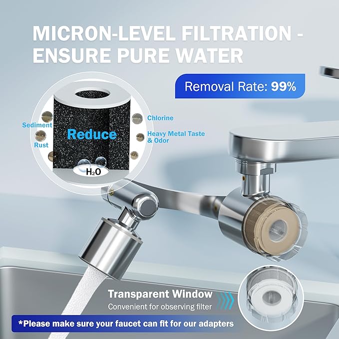 Frizzlife Water Filter for Sink Faucet Extender Aerator, 9pcs Filter Reduce 99% Chlorine, 1080° Rotating Brass Swivel Aerator, 2 Modes Attachment Faucet Filter for Skin/Kitchen/Bathroom Sink, FF1080