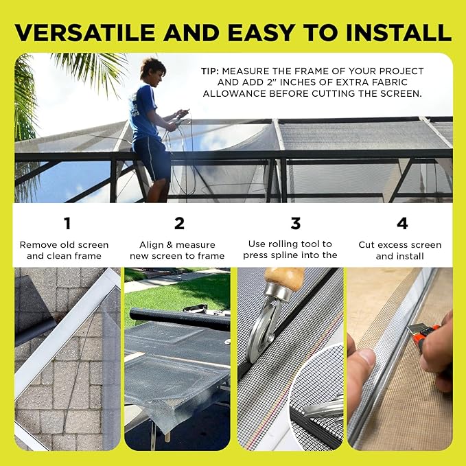 DOCA 48 in x 100 ft Window Screen Mesh - Window Screen Replacement, Fiberglass Mesh Roll for Window, Patio Screen, Porch Screen, or Door - Charcoal